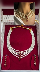 Classy Look Pearl <b>Bead</b> and Green Small <b>Beads</b> Stone Necklace Artificial Jewellery in Good Price From Indian Supplier - Product Image 3