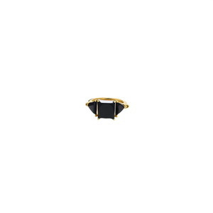 Anillo de Moda en Acero Inoxidable 316L con Baño de Oro PVD y Diseño de Tres Piedras Negras - Product Image 2