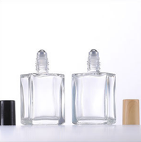 Bouchon en bois rose vert bouteille en verre pour huile essentielle emballage cosmétique Rectangle clair 15ml vide huile parfum bouteille rouleau sur
