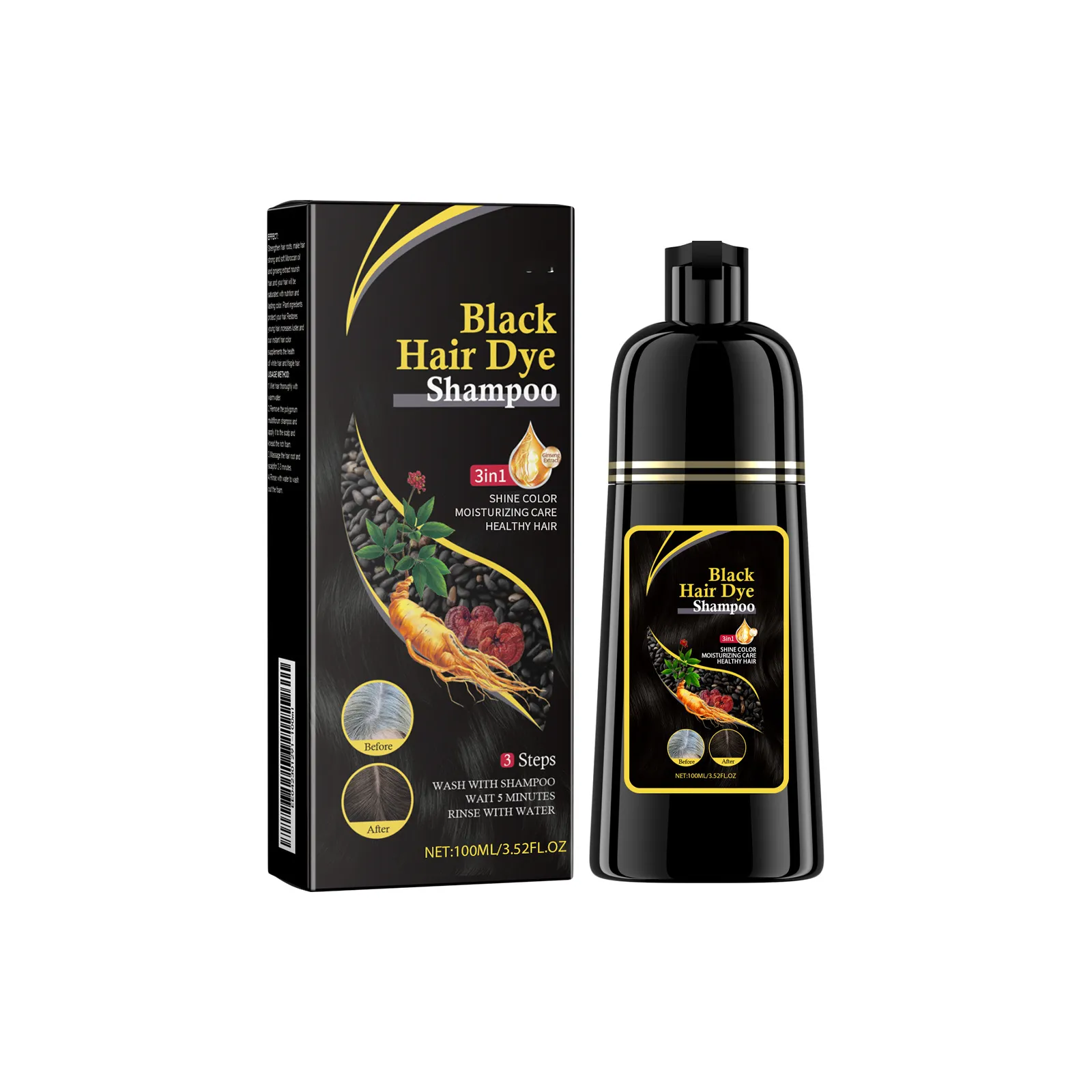 Shampoo para Cabelo Preto Polygonum Multiflorum essência Preto hidratante shampoo de limpeza e amaciamento