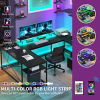 AJUNION Bureau de jeu en forme de U avec lumières LED Ports de charge Étagères de rangement Table d'ordinateur personnalisable pour l'étude des jeux