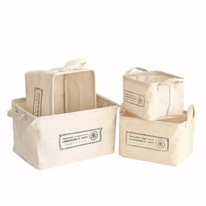 Boîte de rangement en coton et <span class=keywords><strong>lin</strong></span> de petite taille pour le bureau, panier de rangement en tissu pliable multi-cosmétiques avec poignées - Product Image 3