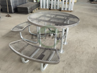 Tables de pique-nique commerciales en acier expansé pour l'extérieur avec bancs, tables et chaises de salle à manger en métal pour restaurants et patios extérieurs