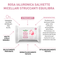 Lingettes nettoyantes micellaire à l'acide hyaluronique et à la rose fermentée Equilibra Face