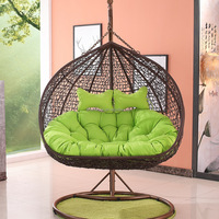Balançoire suspendue moderne et personnalisable en rotin tressé double pour patio, jardin, salon extérieur, parc, hôtel, enfants et adultes, pour la détente
