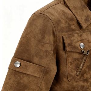 Veste bomber en spandex à fermeture éclair pour homme, nouvelle mode, décontractée, pour moto, motif décoratif, teinte unie, pour la saison hivernale - Product Image 5