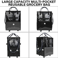 Chariot pliable à double étage, chariot de marché portable, chariot de courses pliable, panier de rangement pliable, sac de courses en polyester, motif géométrique