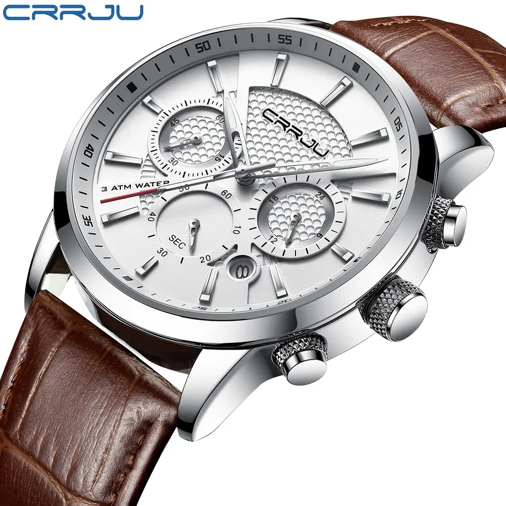 CRRJU 2212L elegante Guangzhou Mann Quarzuhr stilvolle echte Lederband wasserdicht Chronometer Einfache Sport uhren fabrik