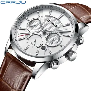 CRRJU 2212L นาฬิกาข้อมือควอตซ์สำหรับผู้ชาย,สวยงามสายหนังแท้มีสไตล์กันน้ำจับเวลาง่ายนาฬิกาสปอร์ตจากโรงงาน