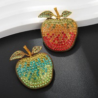 Broche de Manzana con Pedrería de 40mm, Color Degradado, Chapado en Oro, Elegante Regalo para Nochebuena o Día del Maestro para Mujeres
