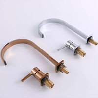 Vente chaude ware laiton chaud et froid or rose répandu double trous croix poignées simples salle de bain robinet de bassin d'eau