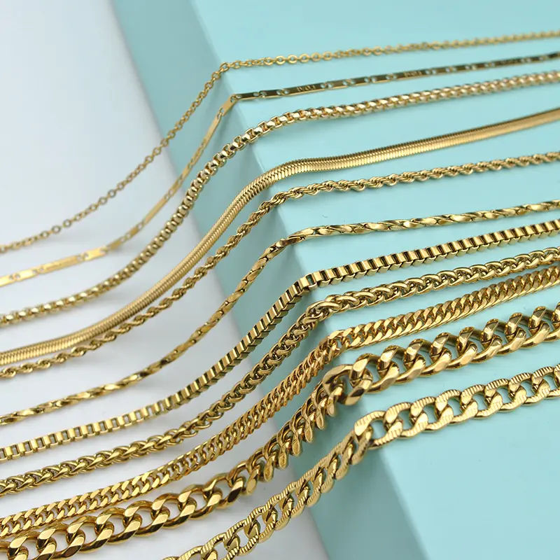 Toptan gümüş altın kaplama paslanmaz çelik küba Link zinciri kolye halat zincir kutusu yılan zincirleri takı yapımı için