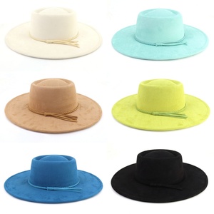 Wholesale Custom 3D Embroidery Suede Wide Brim Fedora <b>Hat</b> Unisex Vintage Boho Style Panama <b>Hat</b> with Braided Tassel <b>Band</b> - Product Image 2