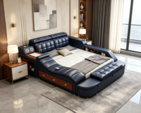 Cadre de lit intelligent en cuir avec haut-parleurs intégrés, taille King/Queen, rangement, massage, inclinable, LED, moderne, luxe, bois massif, lit double