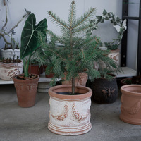 Pot Tanah Liat Merah Gaya Romawi Kuno, Wadah Tanah Liat Rustic, Pot Bunga Vintage, Finishing Tua, Perlengkapan Taman, Dekorasi Balkon