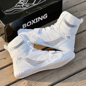 Botas de Boxeo Profesionales de Cuero Genuino con Puntera de Acero Blanca, con Cordones, Zapatos de Lucha Libre, Personalizadas de Fábrica - Product Image 1