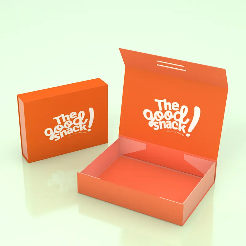 Eco friendly wholesale food grade snack container orange red color kraft square folding paper boxes