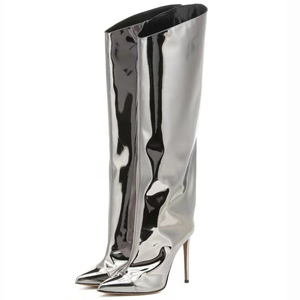 Collection Automne-Hiver 2024 - Bottines à bout ouvert pour femmes en cuir miroir, taille haute, bottines élégantes - Product Image 6