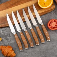 Ensemble de 11 couteaux à steak en acier inoxydable avec manche en bois, couteaux de table tranchants, ensemble de couverts de restaurant, ensemble de cuisine