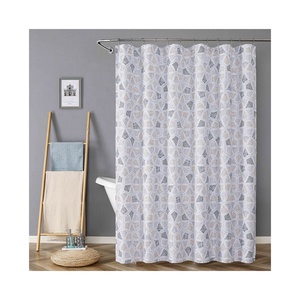 Cortina de ducha de baño texturizada con líneas de tela de poliéster de diseño personalizado con estampado de lujo OWENIE - Product Image 1