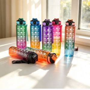 New 32oz Plastic Sport Gym Bpa Flip Top Cover Drink Water Bottle with Straw - Product Image 1