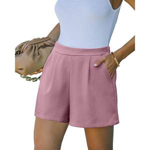 2025 femmes rose poussiéreux taille haute plissé habillé Blazer Shorts taille élastique jambe large robe Shorts taille moyenne (convient à la taille - Product Image 6