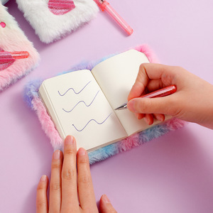 Children's Cute Cat <strong>Dog</strong> Plush Printed Mini Notebook with Pen Pocket Sewing Binding Portable <strong>Journal</strong> Student Gift Book - Product Image 4