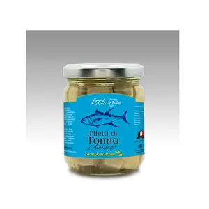 Popular Hot Sales 100% White Tuna Fish Fillets Olive Oil In Glass Jar 200 Gr Handmade Tuna Processing