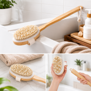 Brosse de bain en bois écologique double usage, exfoliante, à long manche, 2 en 1 pour le dos et les mains - Product Image 4