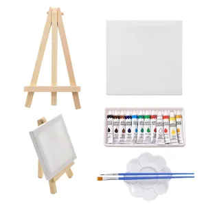 Wholesale 10x10cm Small Easels Set Mini Canvas Easel Stand Wooden Custom Size Easel and Canvas for Display