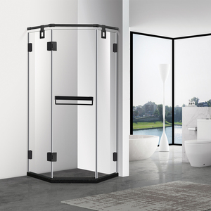 Two Fixed <strong>Door</strong> One Hinge Shower <strong>Door</strong> Black <strong>Framed</strong> Tempered Glass Shower <strong>Screen</strong> Room - Product Image 4