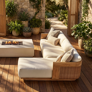 Sofá en Forma de L de Teca Ecológico de Lujo para Exteriores, Muebles Modernos para Patio, Villa, Hotel y Resort, Conjunto de Salón para el Borde de la Piscina - Product Image 2