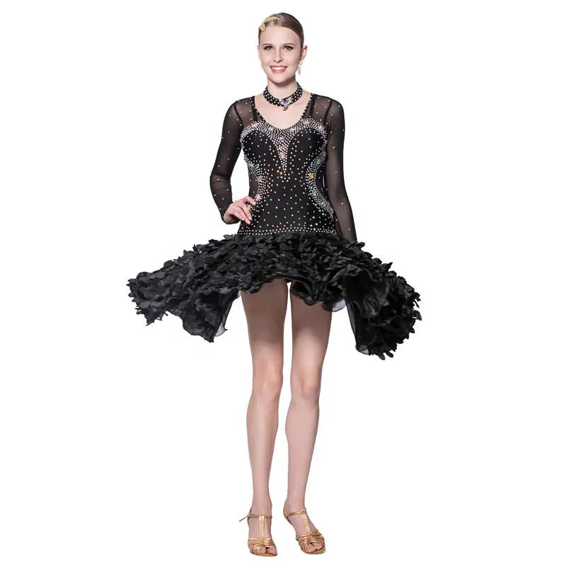 L-13376 New Latin Rhinestone Dance Dress With Big Pendulum Performance Costume Dance Competition Dress For Sale