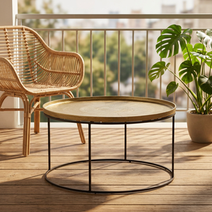 AK Brass Modern Metal <b>Round</b> Coffee <b>Table</b> <b>Gold</b> Top Black Base Antique Finish Unique Design Luxury Living Room Interior Furnitures - Product Image 3