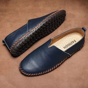 Large Size 38-50 Men's Shoes Top Layer Cowhide Leather <b>Explosion</b>-Proof Casual Lazy Rubber Sole Soft Oxford - Product Image 2