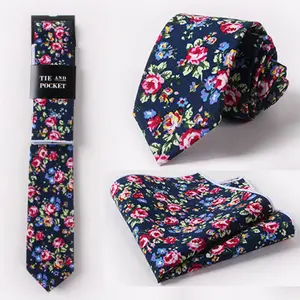 Casual Floral Cotton Ties and Pocket Square Sets Flower Print Skinny Necktie for Men Mens Neck Tie Cravat 6.5cm Slim Neckties