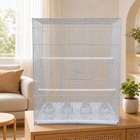 Cage de Vol Décorative Blanche pour Oiseaux, Cage en Fil Métallique avec Perchoir et Plateau Amovible, Cage d'Élevage pour Canaris, Pinsons, Perroquets
