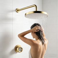 Ensemble de douche murale à effet pluie encastré pour baignoire, en cuivre brossé gris anthracite, avec bouton en cristal, mitigeur monocommande, douche de plafond moderne