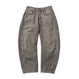 Jean Harem Taille Haute Homme Grande Taille en Coton Effet Usé Coupe Ample Décontractée avec Braguette Boutonnée Couleur Unie - Product Image 1