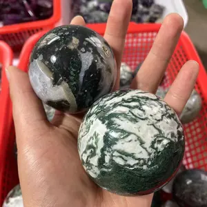 도매 저렴한 가격 자연 치유 돌 이끼 마노 구 석영 크리스탈 구 장식