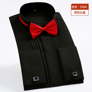 <span class=keywords><strong>Chemise</strong></span> de smoking pour homme à col à revers dissimulé, <span class=keywords><strong>blanche</strong></span>, à plis froncés sur le devant, uniforme avec nœud papillon - Product Image 4