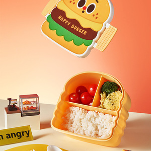 可愛いクリエイティブバーガー子供用ランチボックススプーンフォーク弁当箱電子レンジ対応安全な学生用プラスチックPpランチボックス - Product Image 4
