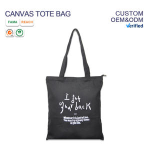 Bolsa de Mano Grande de Lona de Algodón Ecológica con Logotipo Personalizado, Lisa con Patrón de Letras, Bolsa de Mano de Estilo de Vida Reciclado - Product Image 1