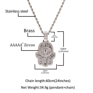 Lucky Hip Hop Iced Out chapado en oro Hamsa mano colgante personalizado moda joyería colgantes encantos Fátima mano collar - Product Image 6