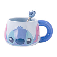 Tasse en céramique de dessin animé avec poignée et cuillère, ensemble pour la maison et le bureau, mug en céramique rose et bleu, boîte cadeau 500 ml