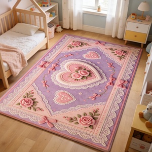 Schattig meisjeskamerkleed Luxe zacht fluwelen prinsessenkleed met roze strik Rozenbloemen woonkamer decoratief tapijt - Product Image 3