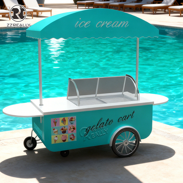 High Quality Gelato Cart Fully Equipped Drink Ready Ice Cream Food Cart Lightweight Mobile Ice Cream Cart