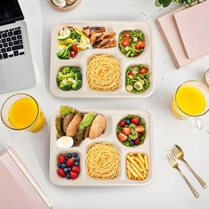 Emballage alimentaire à emporter écologique, biodégradable, durable, jetable, boîte à lunch à 4 compartiments, plateau repas en bagasse avec couvercle - Product Image 4