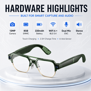 Lunettes Intelligentes IA Personnalisées en Usine avec Caméra 13MP, Enregistrement 4K, WiFi 6, Audio, Stockage 8 Go, Traduction IA et Assistant Vocal - Product Image 3