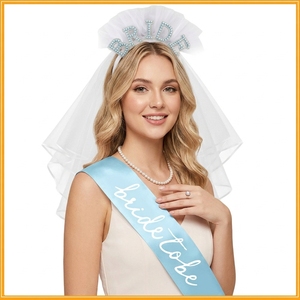 Kit Cadeau Future Mariée : Écharpe, Voile, Robe en Satin, Diadème, Tatouages Temporaires pour Douche Nuptiale et Enterrement <span class=keywords><strong>de</strong></span> Vie <span class=keywords><strong>de</strong></span> Jeune Fille - Product Image 2